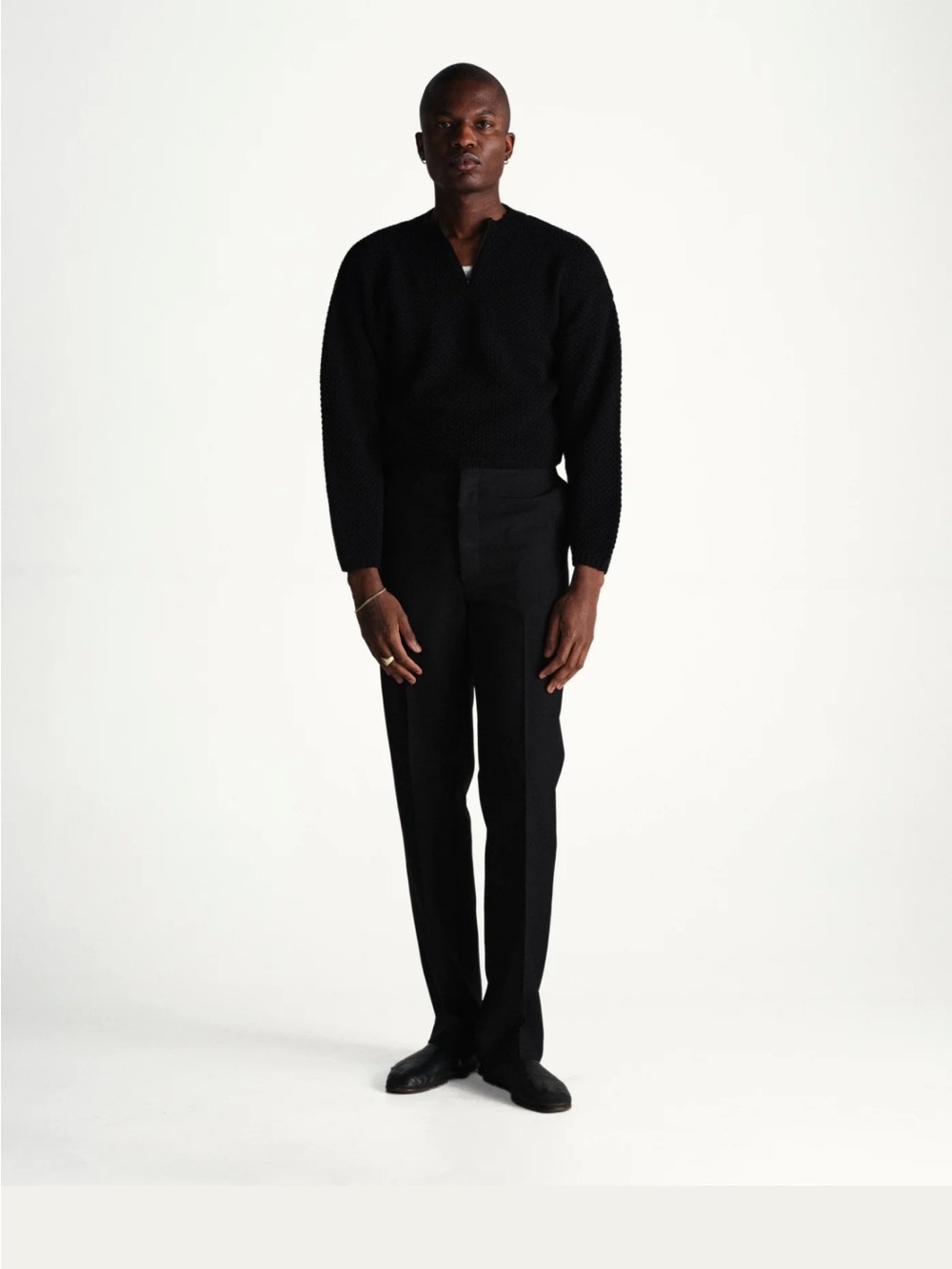Connor McKnight Quarter Zip Pullover Knit Sweater Black Merino Wool Cashmere L